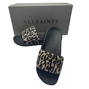 AllSaints Carmel Leopard Print Signet Neoprene Slides Women EU 38 / US 8 NIB